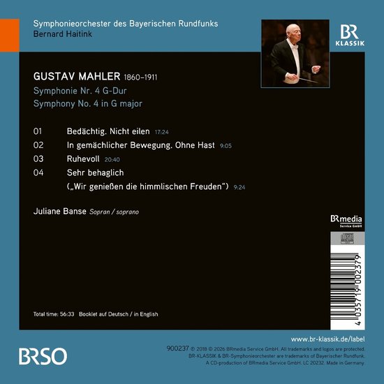 CD-hoes met dirigent Bernard Haitink, GUSTAV MAHLER 1860-1911, Symphonie Nr. 4 G-Dur.