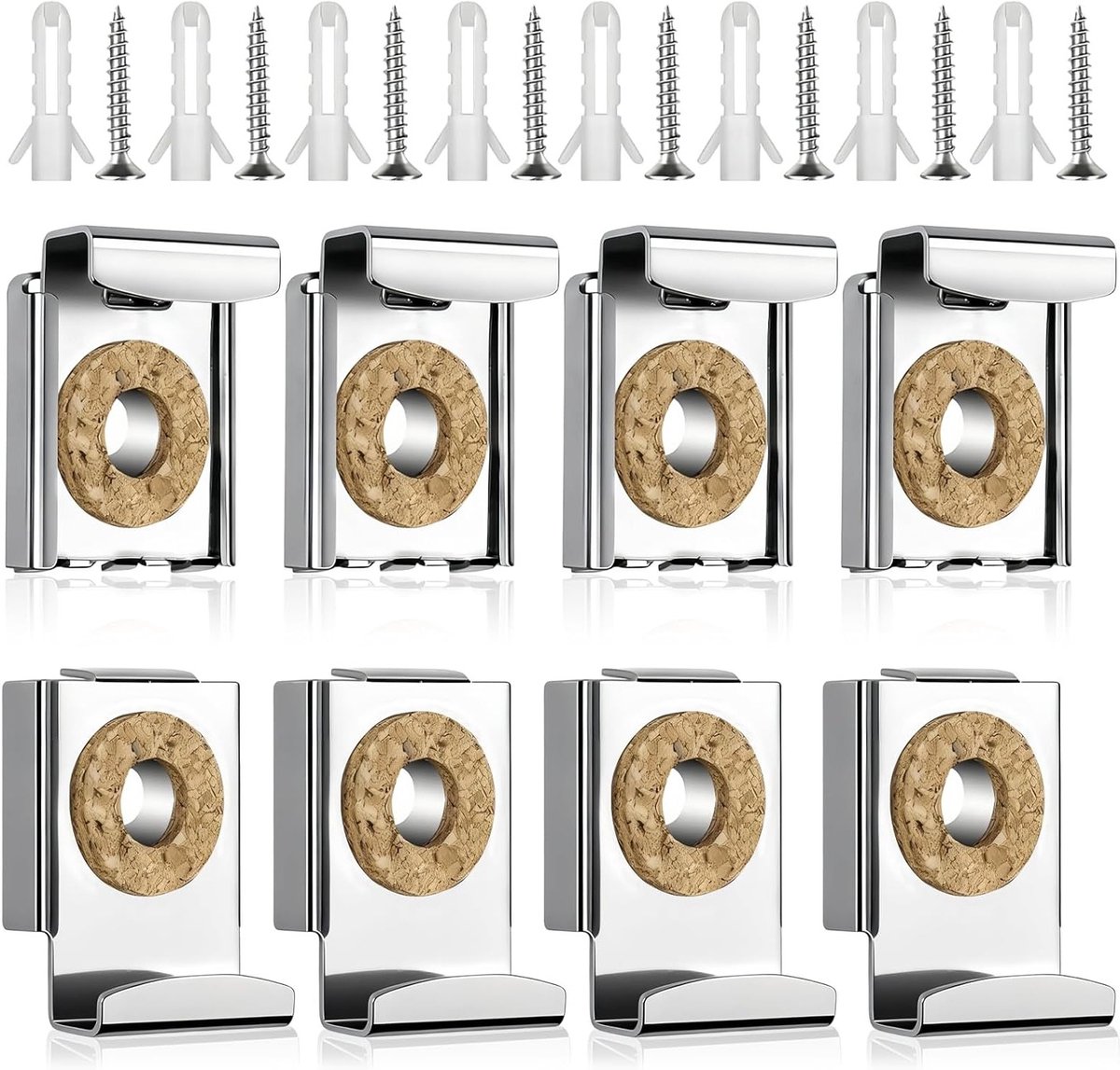 Verstelbare spiegelhouders voor muurbevestiging - 8 stuks zilver, ideaal voor badkamer, kantoor en sportschool