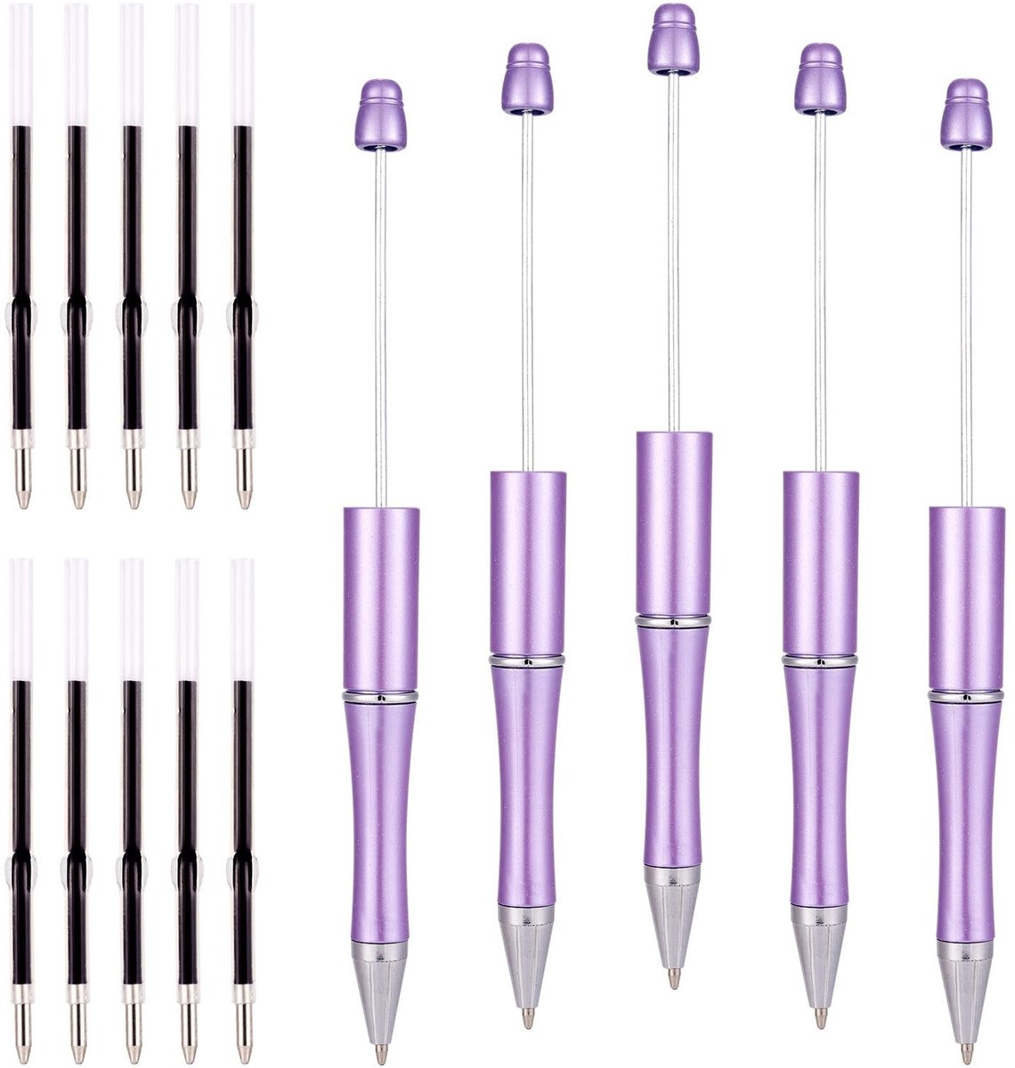 Dailygoody - Solidchoice - Dailygoody - Kralenpen - Doe-het-zelf Kralenpennen - Kunststof Kralenschacht - Medium Paars - Balpen met Navullingen - Geschikt voor Kantoor en School