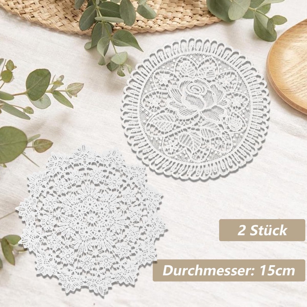 Dailygoody - Dekje haken - Handgemaakte onderzetters - Vintage tafelkleed - Rond 15 cm - Kleine placemats - Geschikt voor keuken en eetkamer