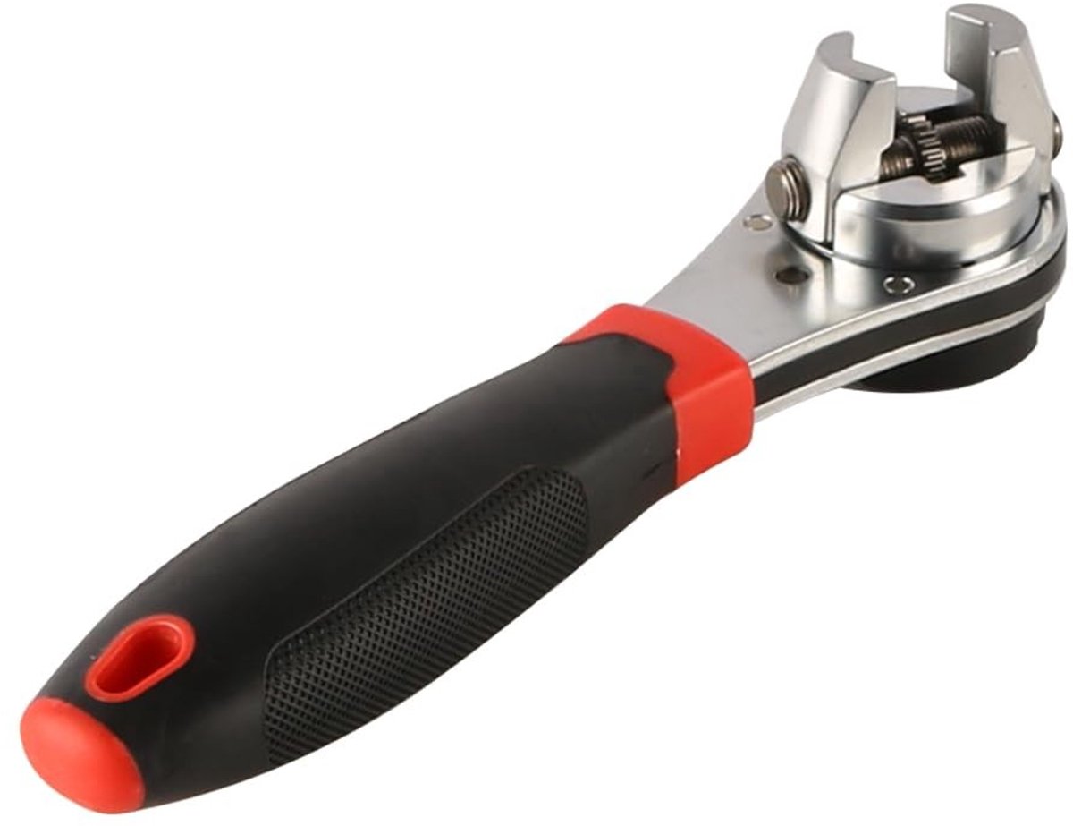 Dailygoody - Verstelbare sleutel - Handratelsleutel - Rubber handvat - Rood - Gereedschap - Ideaal voor klussen - Geschikt voor 6 tot 22 mm