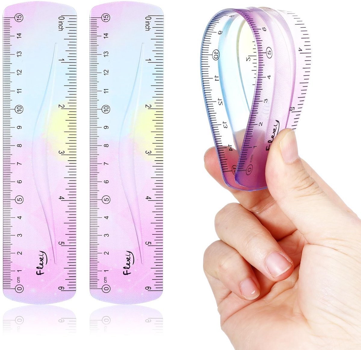 Dailygoody - Set van 2 Flexibele Linialen - 15 cm Multikleurige PVC Liniaal voor Kinderen en Volwassenen