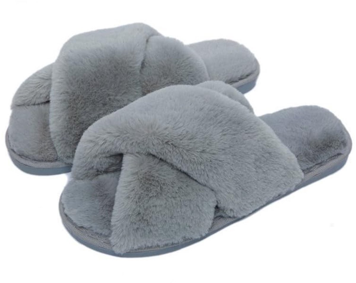 Dailygoody - Pluizige damespantoffels - Winterpantoffels - Traagschuim - Open teenschuiver - Kunstbont - Gezellig voor koude dagen - Uniseks