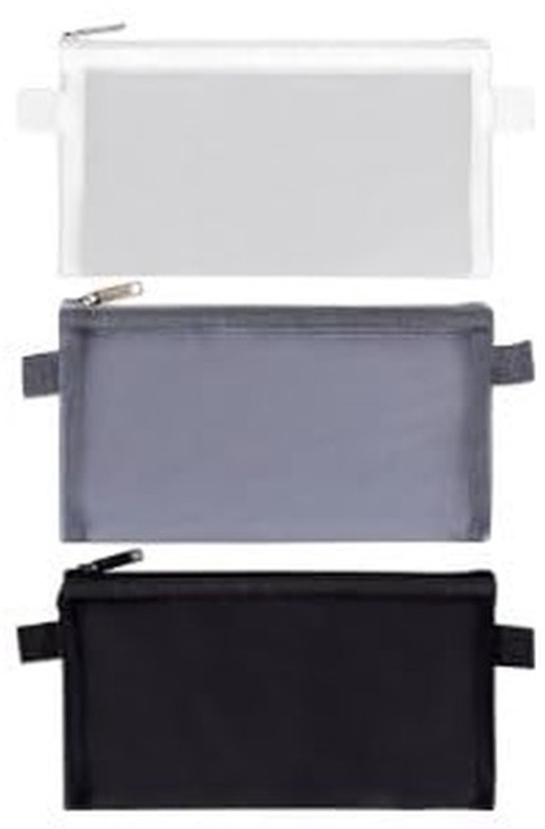 Dailygoody - 3-Delige Transparant Etui - Slank Mini-etui - Gemakkelijk Mee te Nemen - Zwart - ID-Kaartvak - Perfect voor School en Werk