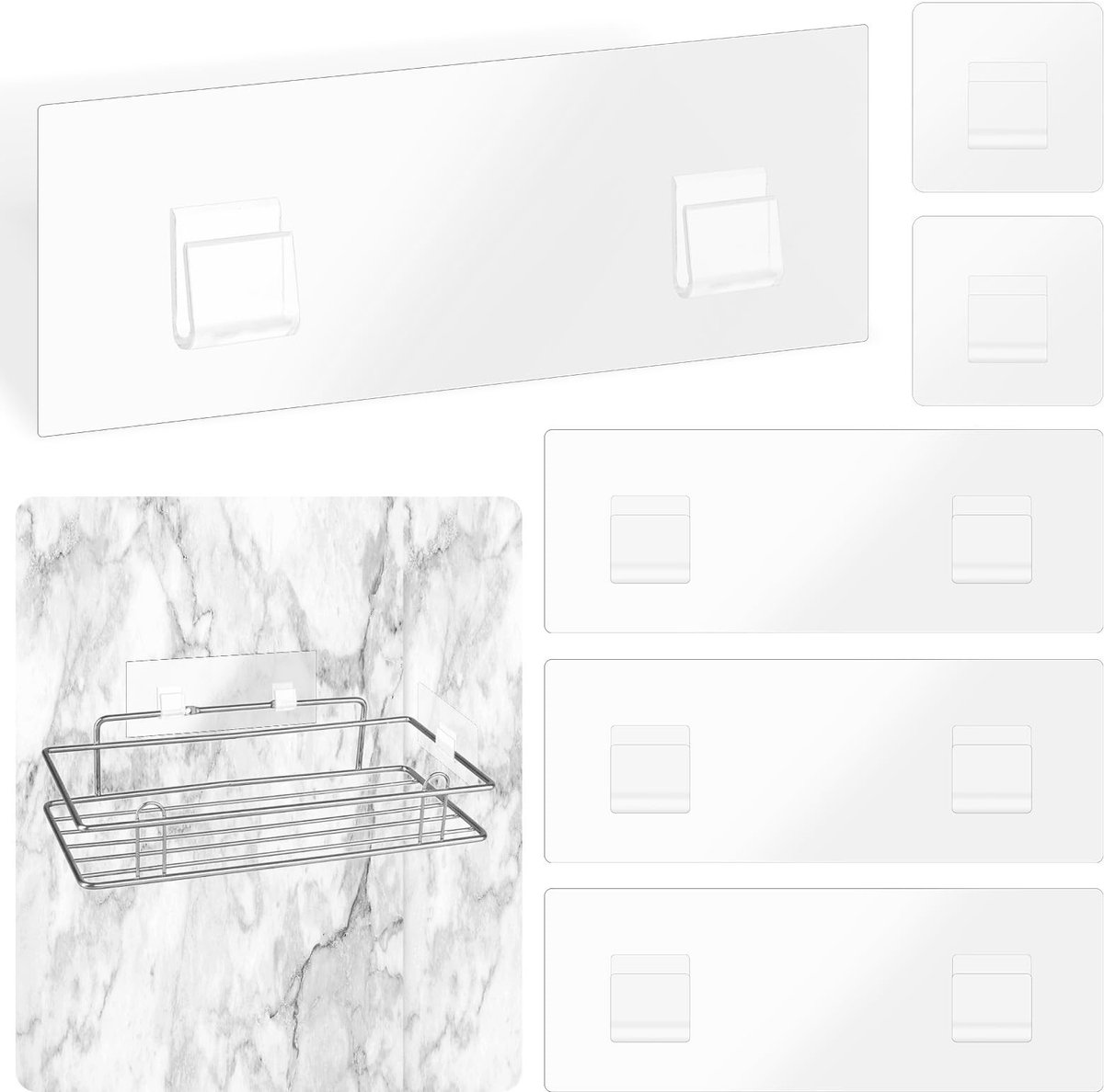 Dailygoody - Douche Caddy - Waterdicht - Geen boren - Transparant - Zelfklevend - Badkamer en Keuken - 6 Stuks