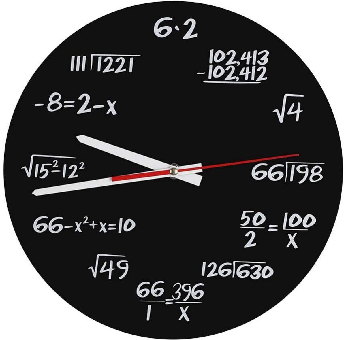 Dailygoody - OmGoods - Dailygoody - Wiskundige Wandklok - Grappige Klok - Unieke Hersentraining - Zwart - Decoratieve Klok - Geschikt voor School en Kantoor - 30 cm