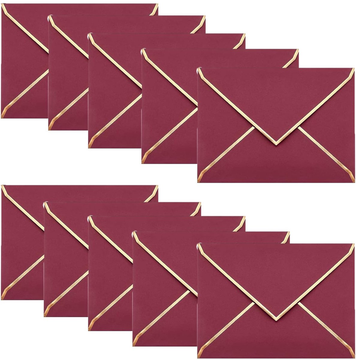 Dailygoody - Enveloppen - A7-uitnodigingen - V-flap ontwerp - Burgondisch - Gouden rand - Perfect voor bruiloften, feesten en uitnodigingen