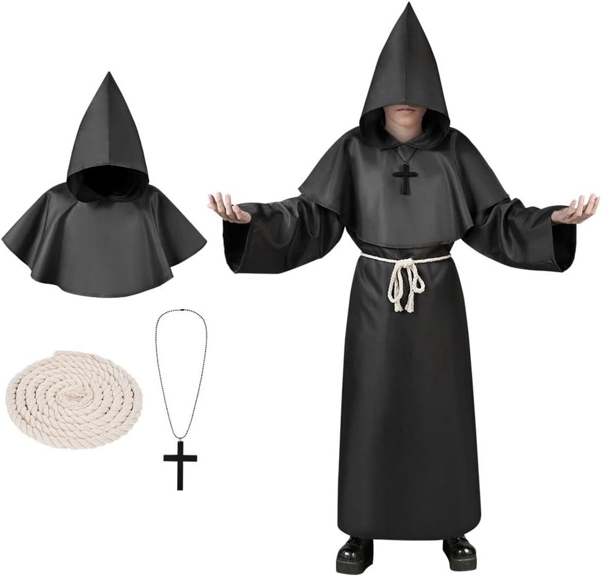 Kinderen monnik kostuum, jongens en meisjes middeleeuwse gewaden, capes en kostuums voor cosplay en themafeesten