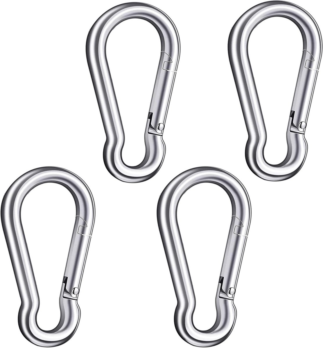 Set van 4 RVS Lockable Carabiners - Sterke Karabijnhaken voor Outdoor Activiteiten, Hiking, Kamperen en Vissen