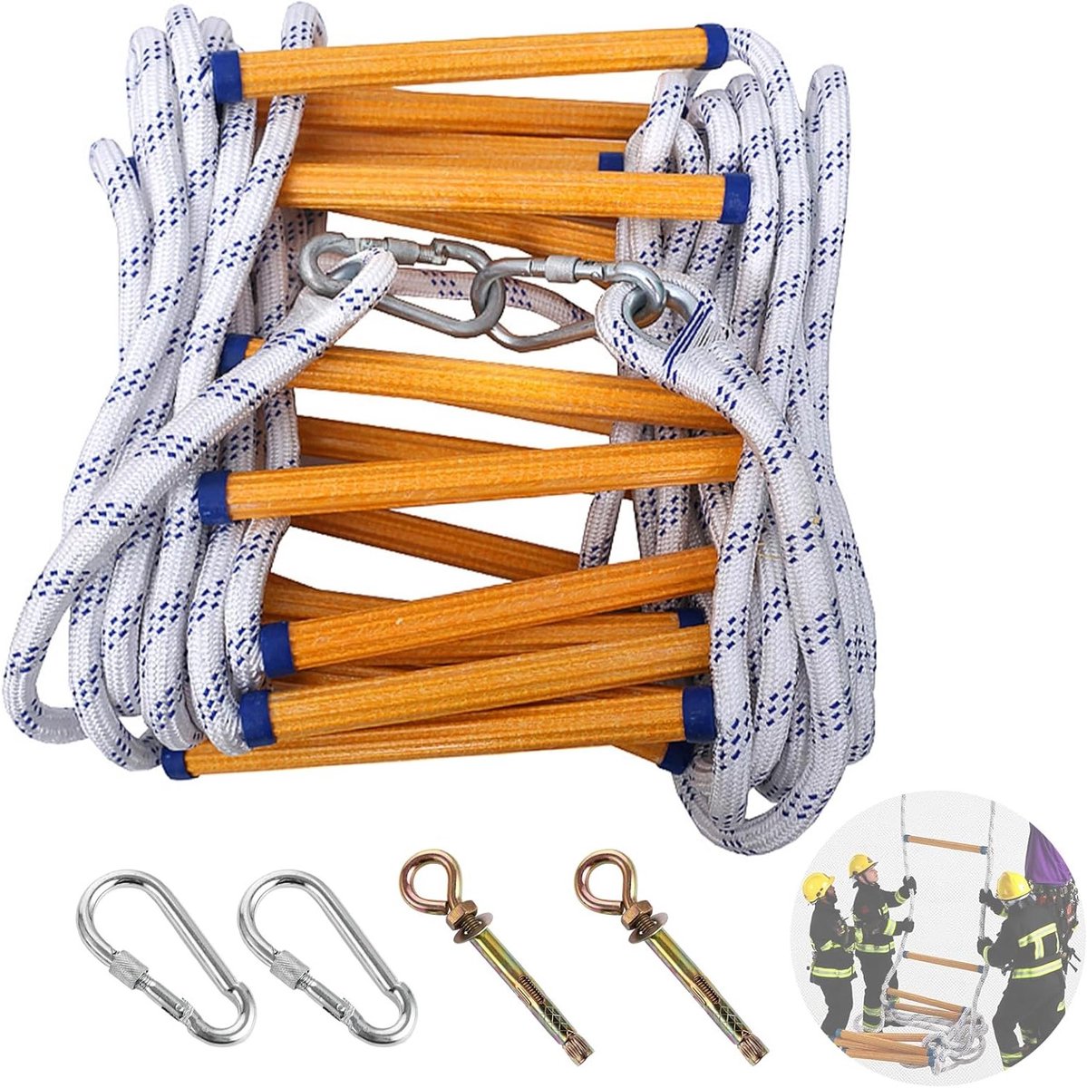 Veilige Brandladder van 5 m met Karabiners - Hulp bij Nood, Rescue Ladder voor Balkon en Raam, Tot 300 kg Draagcapaciteit