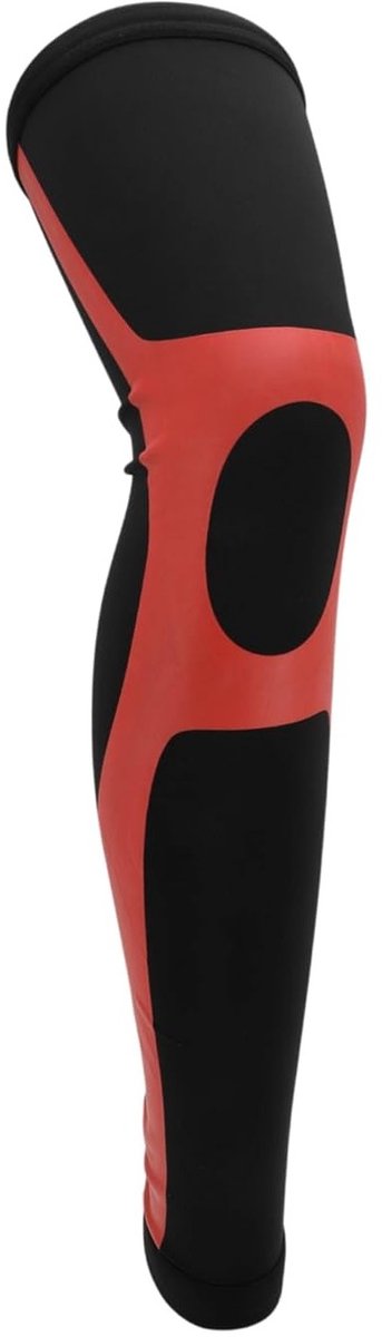 Verlengde kniebandage voor compressiebescherming tijdens hardlopen en voetbal, uniseks, maat L, zwart en rood