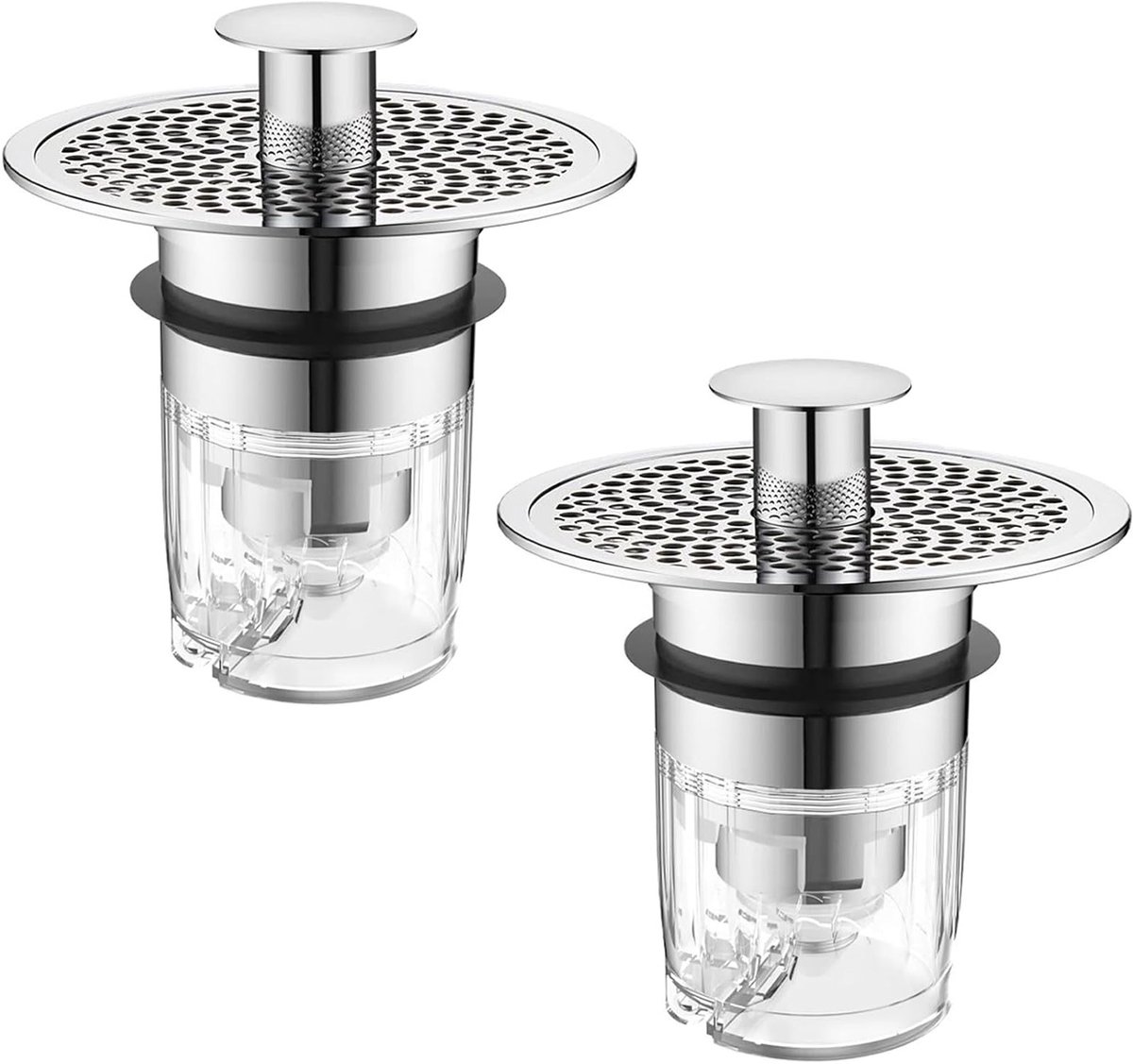 Set van 2 Universele Pop-Up Afvoerzeef Stoppers voor Wastafels en Badkuipen, Geschikt voor 32-40 mm Afvoer, Antikleverende Afvoeroplossing in Chroom en Messing