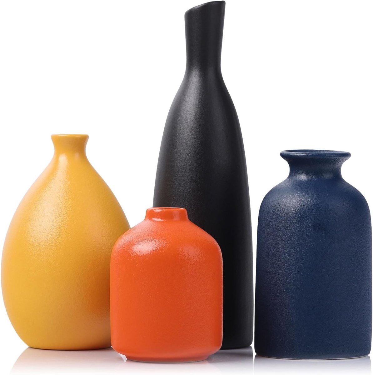 Set van 4 Kleurige Keramische Vazen - Moderne Gele, Oranje en Blauwe Vazen voor Huisdecoratie - Perfect voor Woonkamer, Keuken, Kantoor en Badkamer Decoratie