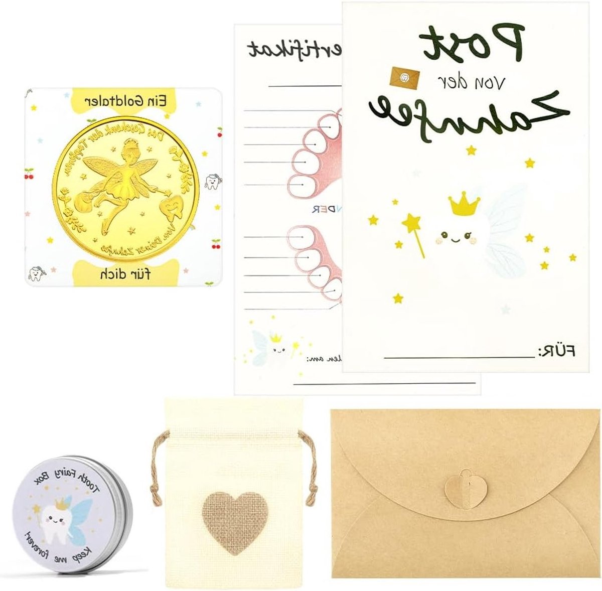 Gouden Munt Geschenk voor Kinderen met Certificaat en Melktanddoos, Perfect voor Jongens en Meisjes bij Tandverhuizing