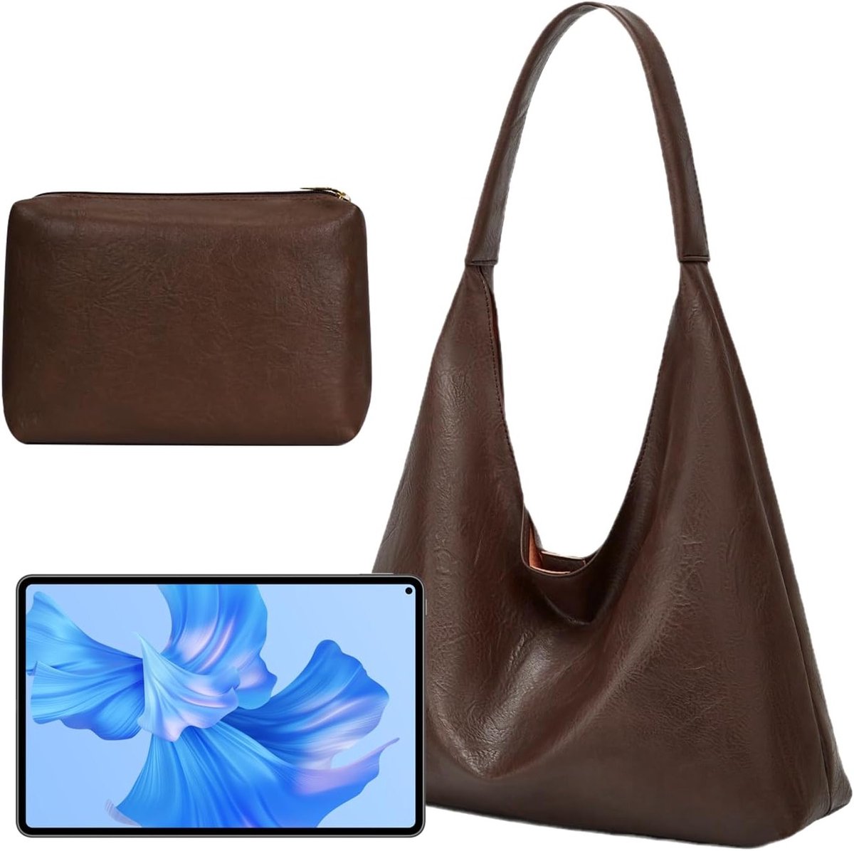 Ruime en Lichte Dames Schoudertas, Elegante Leer Handtas met Suède Afwerking voor Dagelijks Gebruik