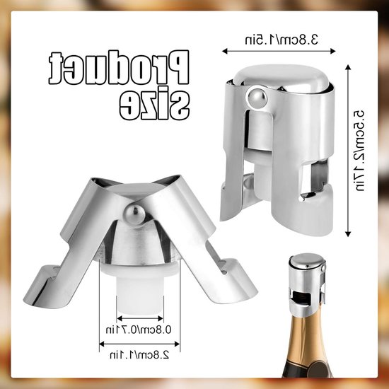 Set van 2 RVS Champagne Stoppen, Herbruikbare Levenslange Sluitingen voor Prosecco en Cava, Lekvrije Doppen voor Verse Bubbels — afbeelding 5