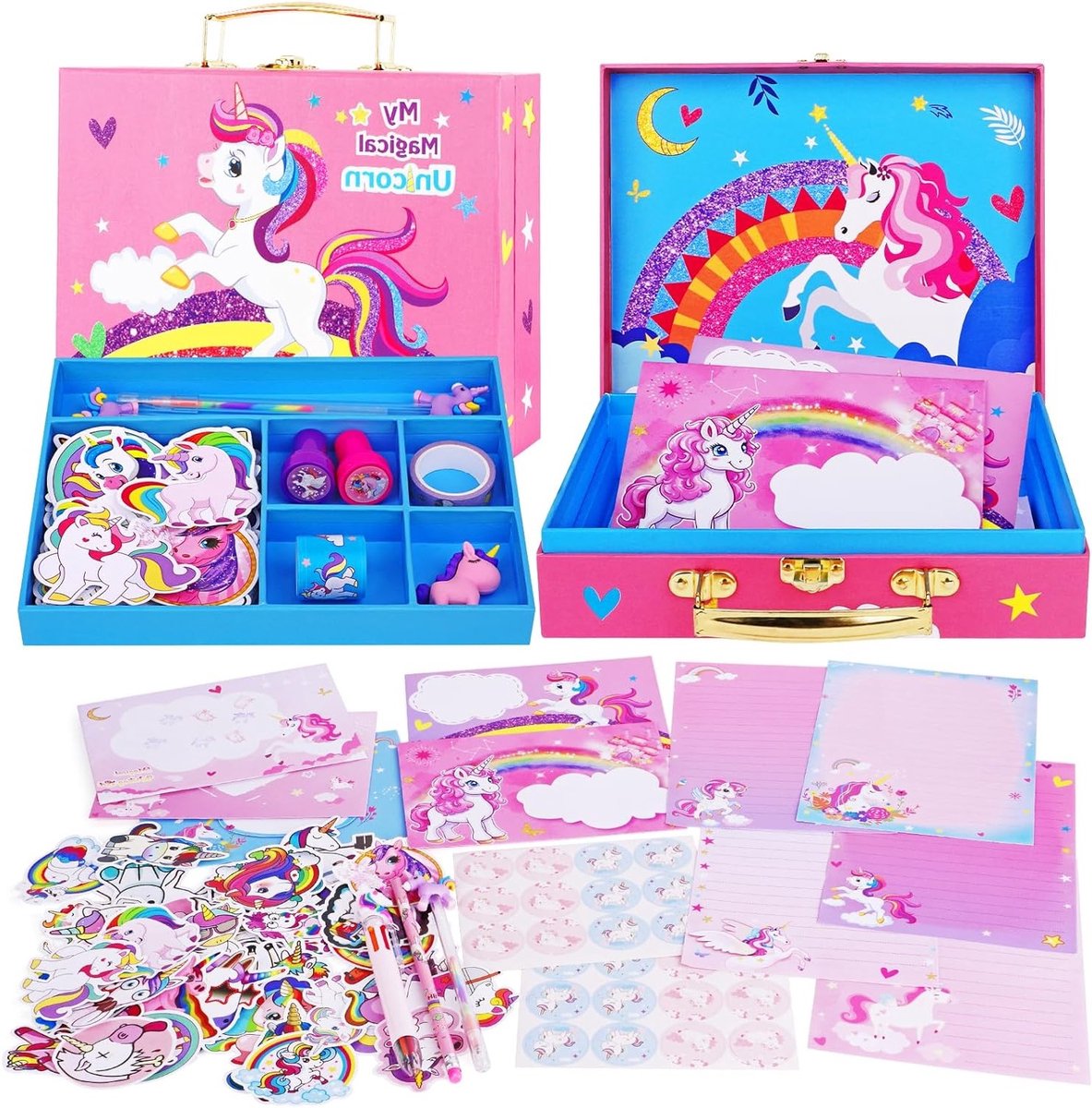 112-delige Eenhoorn Kantoorbenodigdheden Set voor Meisjes, Creatieve Schrijfsets voor Kinderen van 5-12 Jaar, Knutselmateriaal en Briefpapier voor Eenhoornliefhebbers