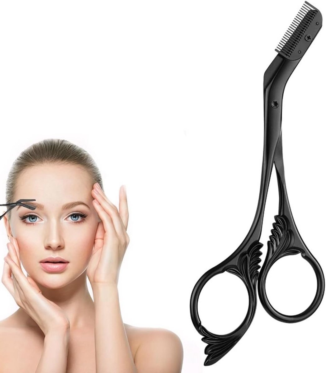 Professionele wenkbrauwscheermes, schaar en borstel set voor perfecte wenkbrauwen, zwart