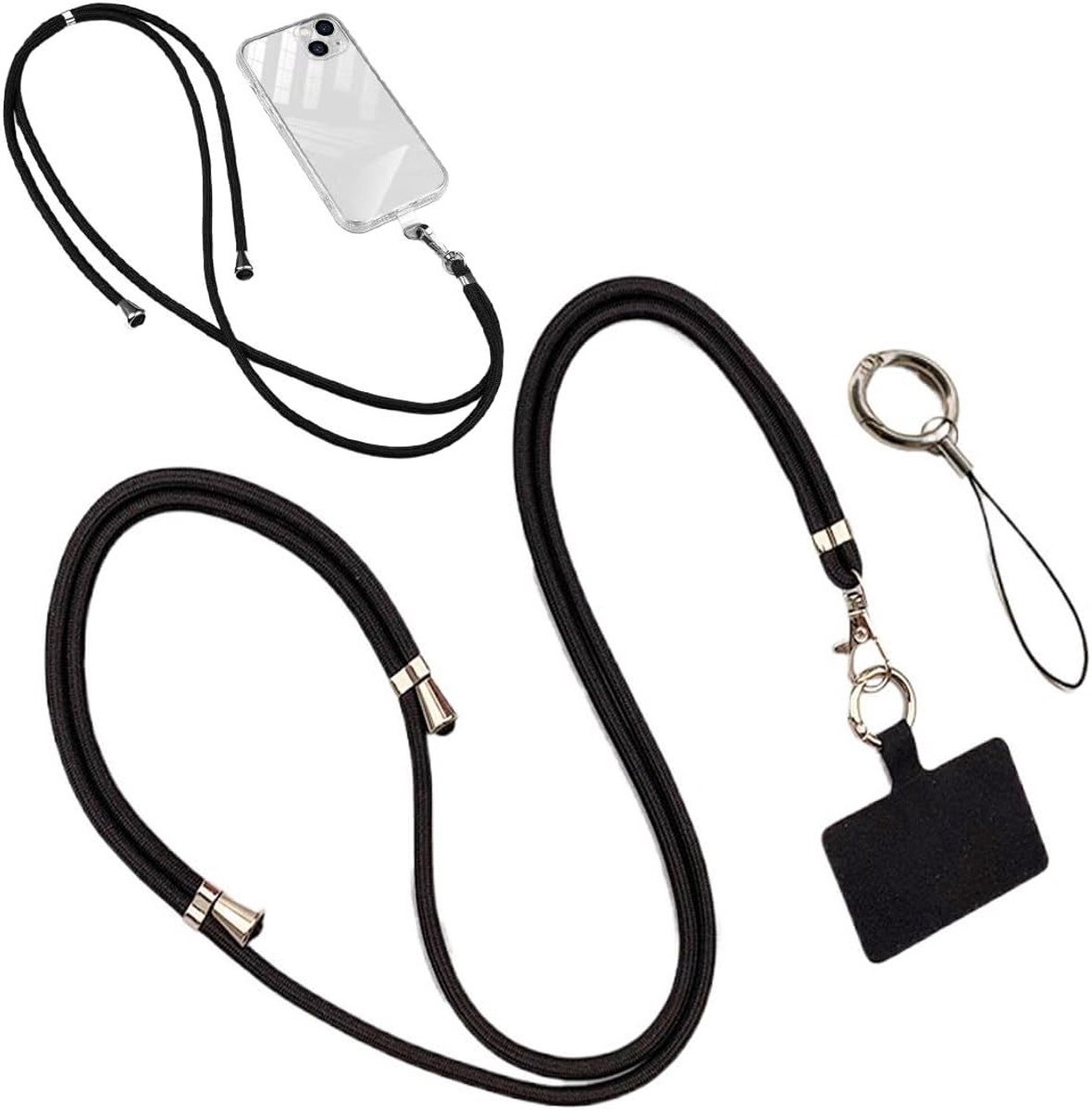 Verstelbare en verwijderbare mobiele telefoonband, geschikt voor elke smartphonehoes, zwart, ideaal voor dagelijks gebruik en extra grip.