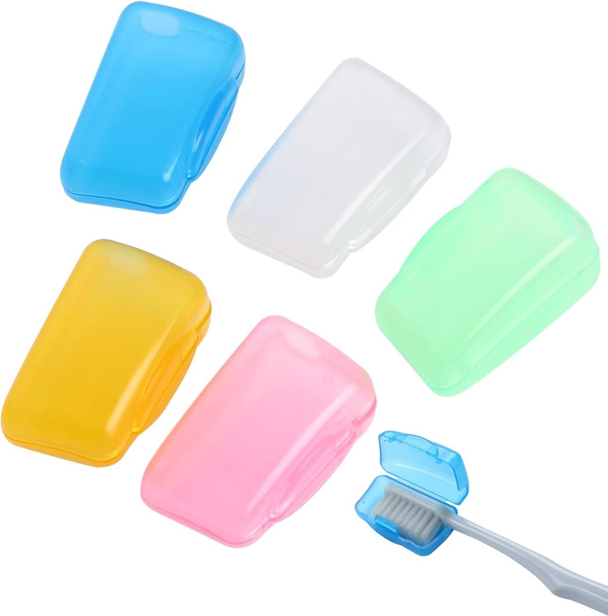 Tandenborstelhoezen set van 5, hoofdbescherming, transparant en kleurrijk, ideaal voor reizen en thuisgebruik, 3,5 x 1,5 x 2 cm