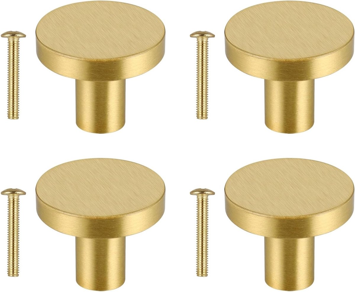 Ronde Vintage Kastknoppen van Massief Messing met Schroeven, 4 Stuks, Paddenstoelvormige Handgrepen voor Keuken, Kasten en Laden (25x20mm)