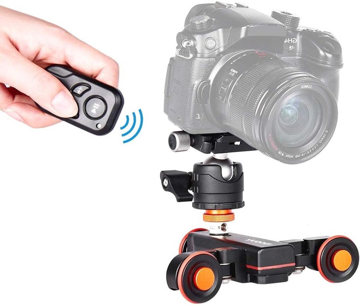 Motorized video camera slider Dolly met mini balkonkop en afstandsbediening, oplaadbare batterij, 3 snelheden voor Canon, Nikon, Sony DSLR en smartphone, ideaal voor professionele videoproductie en stabilisatie