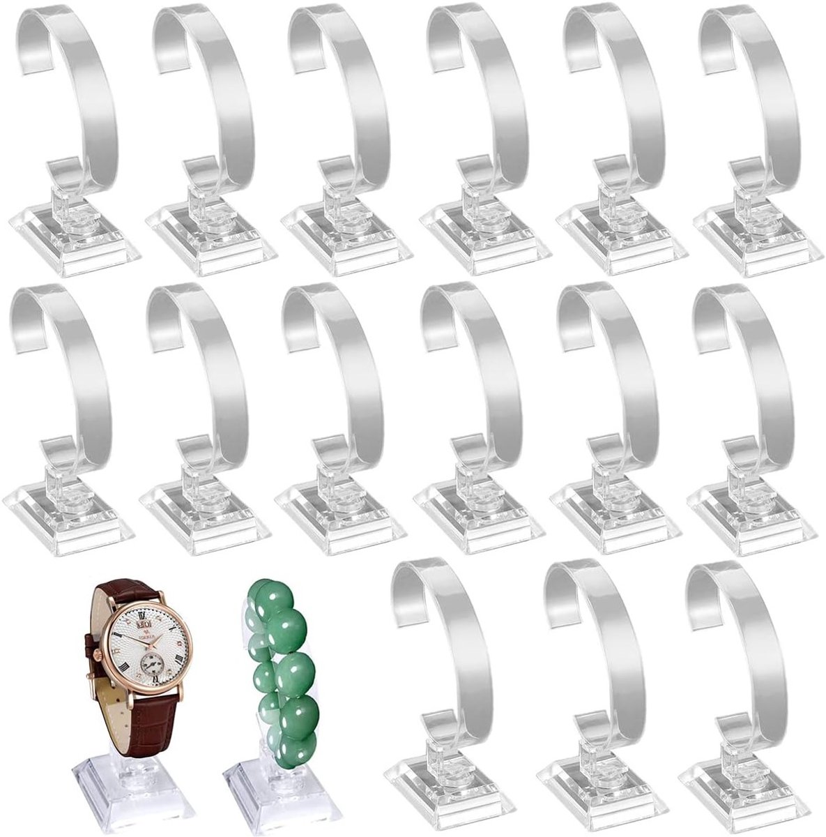 Transparante horloge displays voor 15 horloges, sieradenstandaard voor armbanden en accessoires, kunststof houder voor thuisgebruik