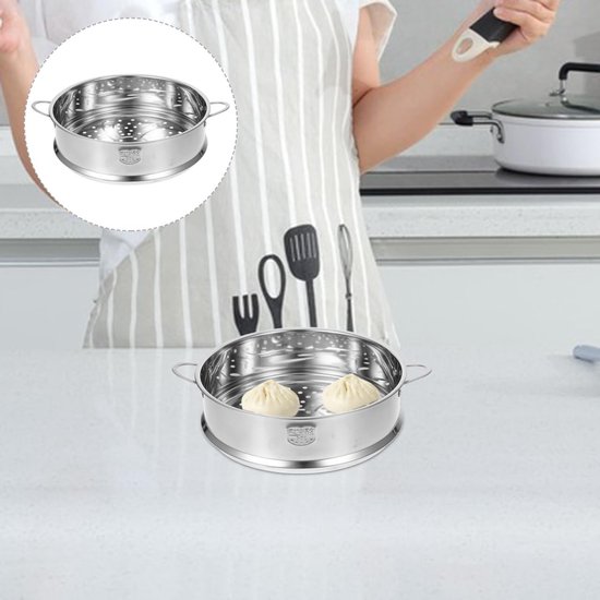 Stainless Steel Stoompan met Dubbele Handvatten en Stapelbare Insert voor Groenten, Dumplings en Gerechten in Keuken en Restaurant van Merkloos — afbeelding 2