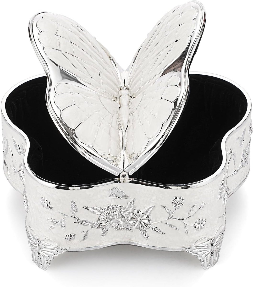 Handgeschilderde Enamel Sieradenbox - Luxe Opbergdoos voor Oorbellen, Kettingen en Ringen met Vlinderontwerp - Perfect als Trouwring Geschenk of Decoratie
