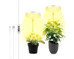 Set van 2 LED Groeilampen met Timer en Verstelbare Arm, Full Spectrum Plantverlichting voor Binnenplanten, 3 Lichtstanden en 10 Helderheidsniveaus