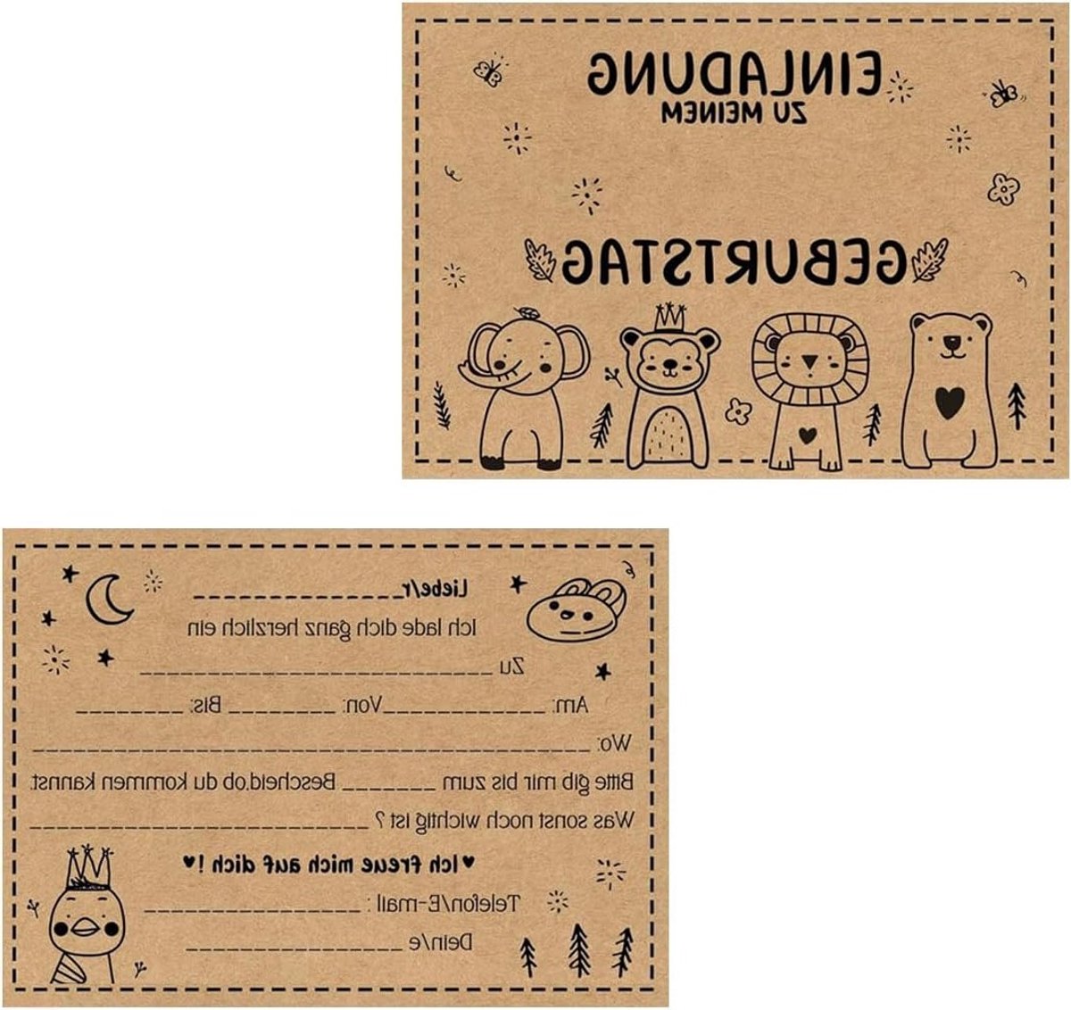 Feestelijke Verjaardagsuitnodigingen voor Kinderen, 15 Kraft Papieren Kaarten, DIY Uitnodigingen voor Jongens en Meisjes, Creatieve Verjaardagsfeestjes