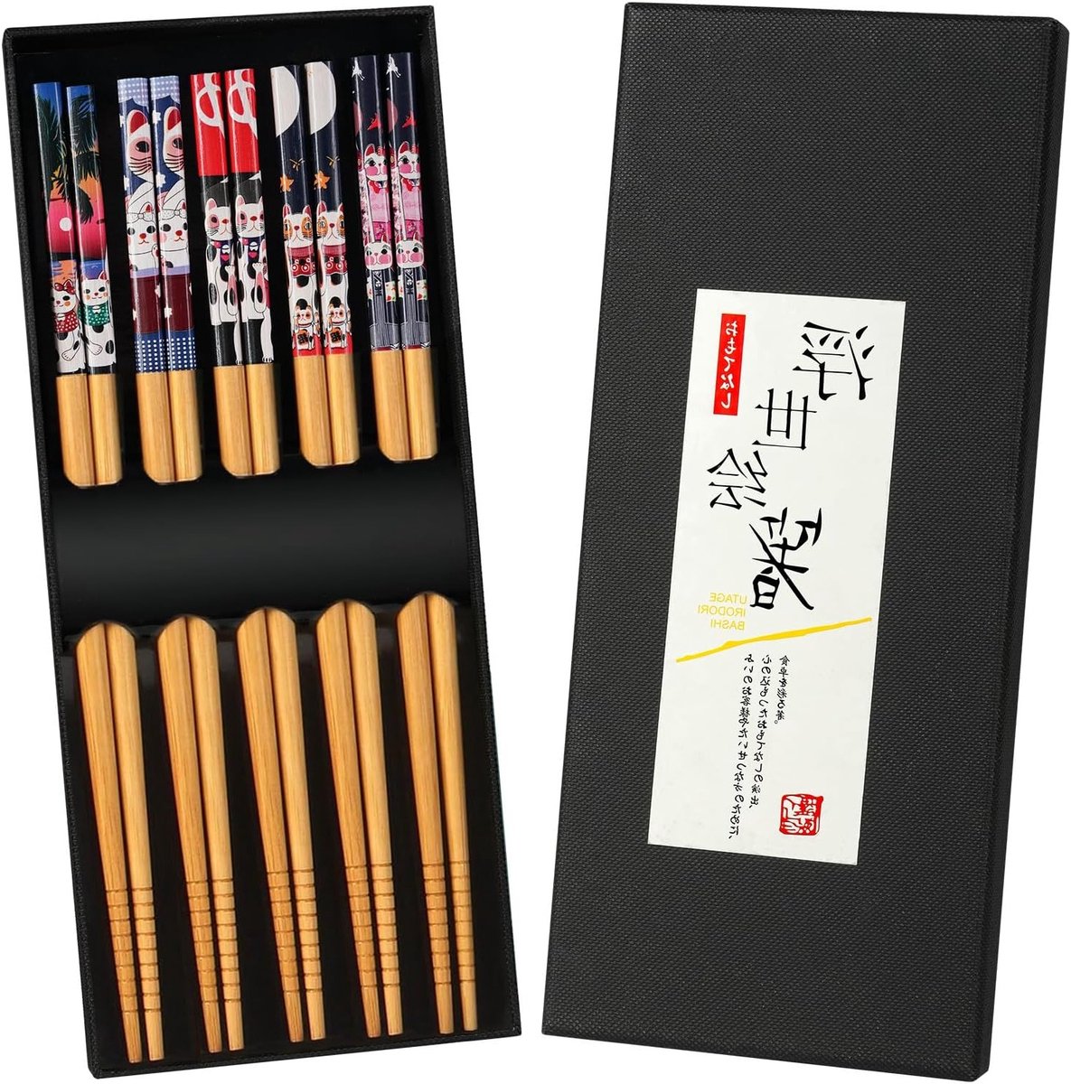 Set van 5 Herbruikbare Bamboe Eetstokjes, Geschikt voor Vaatwasser, Perfect als Cadeau voor Sushi en Aziatische Gerechten