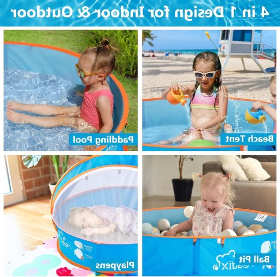 4-in-1 Baby Strandtent met UV Zonnescherm en Muggennet, Draagbare Pop-up Ballenbak voor Kinderen en Huisdieren, Ideaal voor Buiten Spelen en Zomerplezier van Merkloos — afbeelding 5