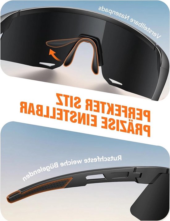 Verstelbare sportzonnebril met UV400 bescherming voor fietsen, hardlopen en e-biken, anti-fog en polariserend glas, zwart van Merkloos — afbeelding 2