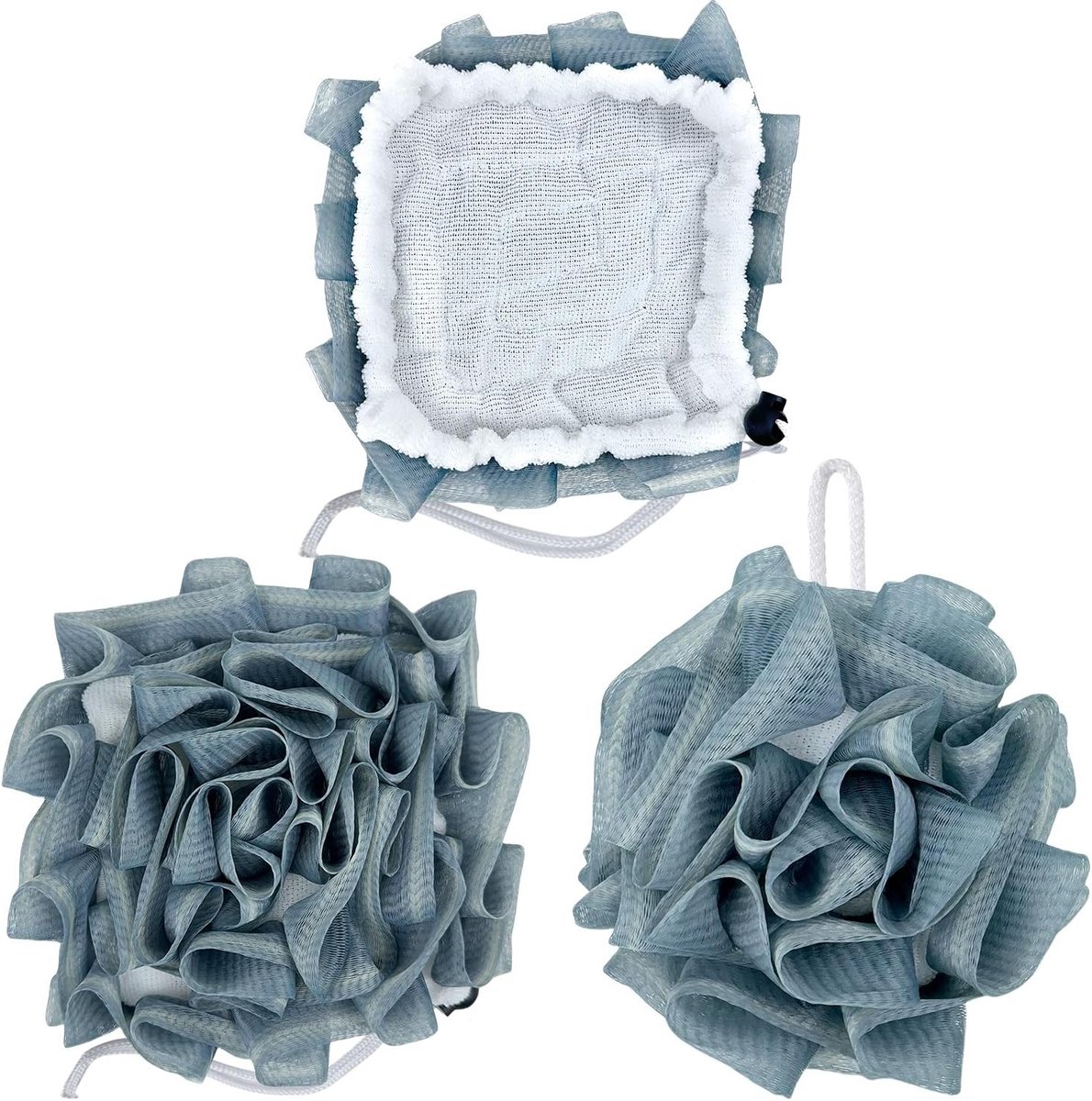 Verfrissende 2-in-1 Bad Spons en Douche Puff - Loofah Scrubbers voor Diepe Reiniging en Lichaamsverzorging voor Mannen en Vrouwen (Blauw)