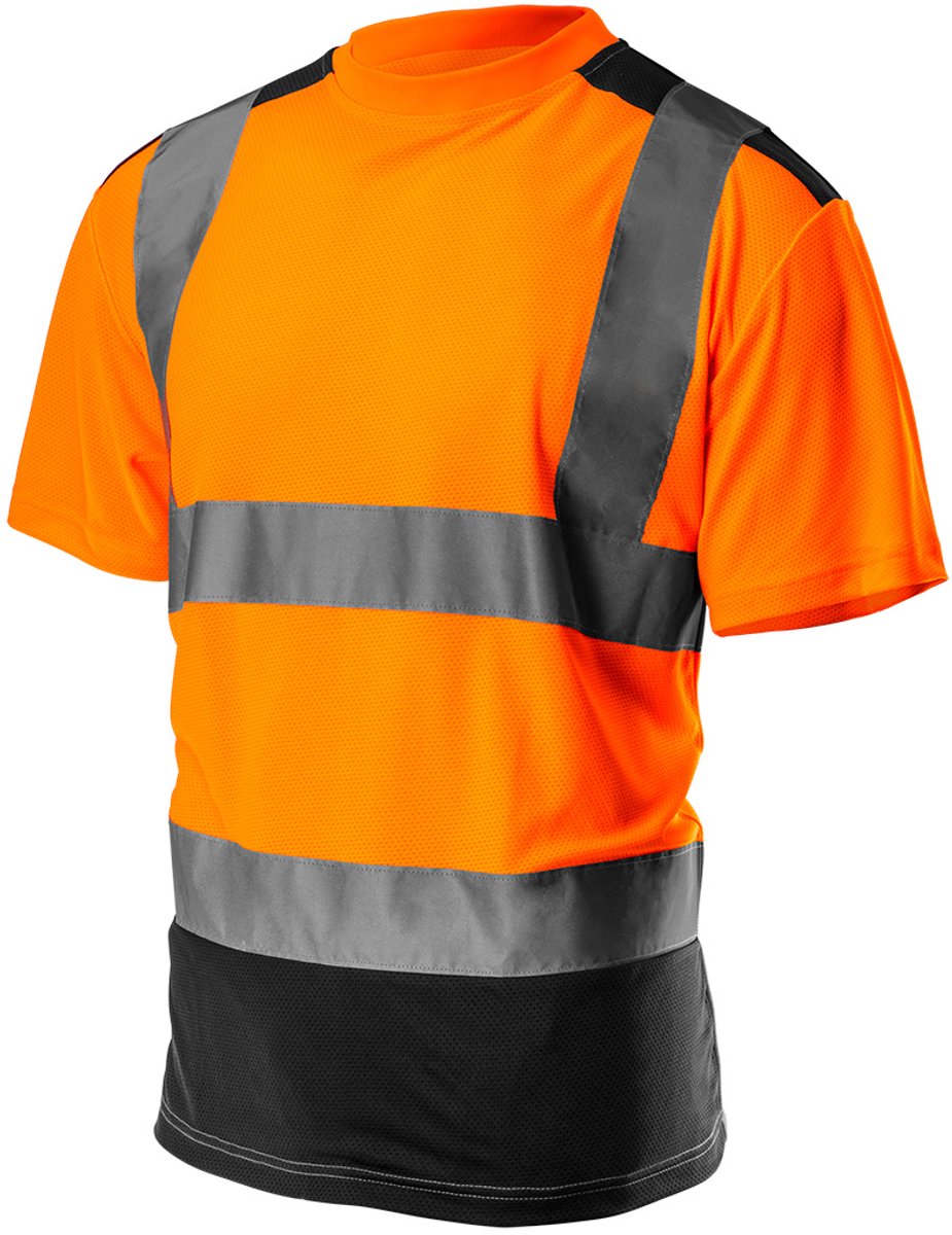 Neo Tools Hi-Vision T-Shirt Met H Balk Reflectie ORANJE L Licht En Luchtig Materiaal Donker Stuk Waar Veel Vuil Komt ISO 13688:2013