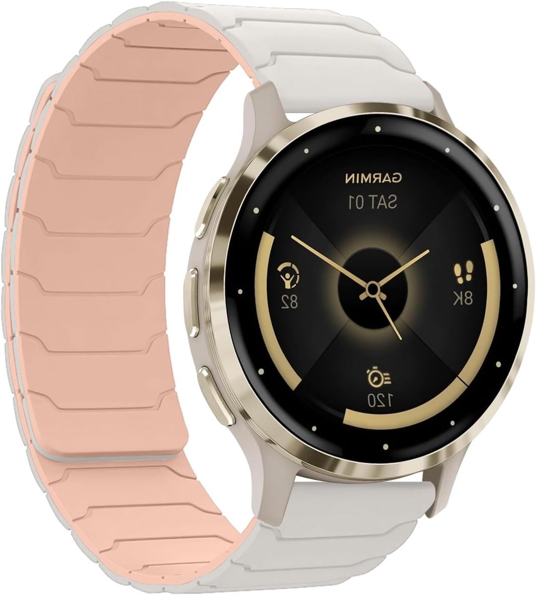 18mm magnetische horlogeband voor Huawei Watch 5 en Garmin Venu 3S, sterke siliconen dubbele magnetische band, starlight kleur, comfortabel en duurzaam