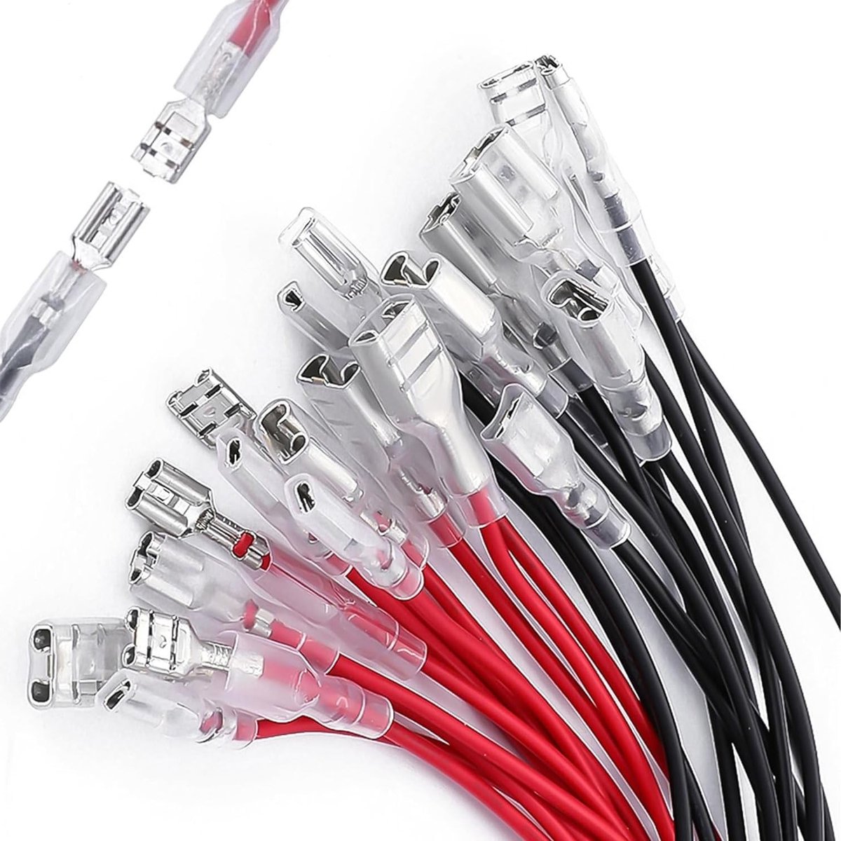 20 Stuks 6.3mm Vrouwelijke Spade Crimp Terminals met Isolatiesleeve en 15cm Draad - Rood en Zwart Assortiment voor Snelle Verbindingen en Elektrische Toepassingen