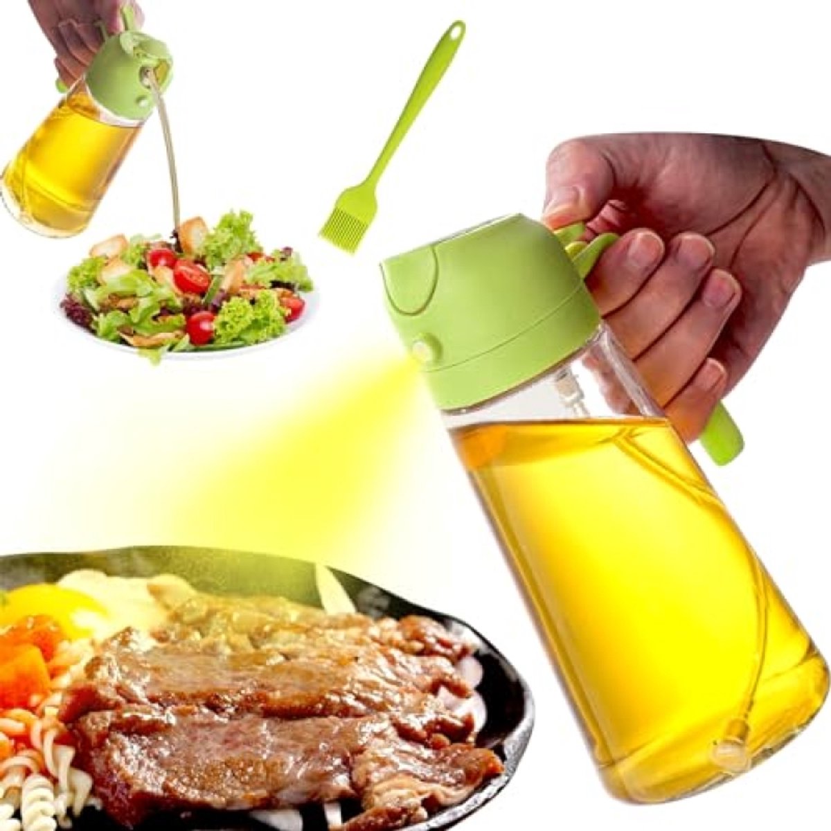 Olie Spray Fles 470ml - Glazen Fles voor Koken, Airfryer, Salade, Bakken & BBQ - Groen