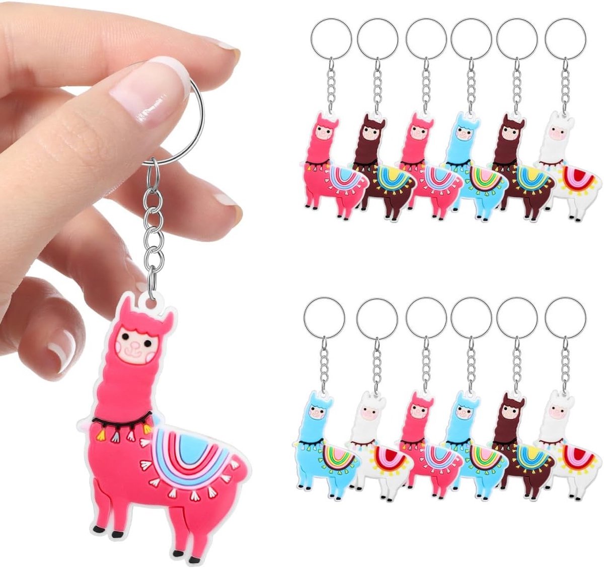 12 Stuks Alpaca Sleutelhangers - Schattige Dieren Sleutelhangers, Perfecte Gastcadeaus en Tasdecoratie, PVC Ornamenten