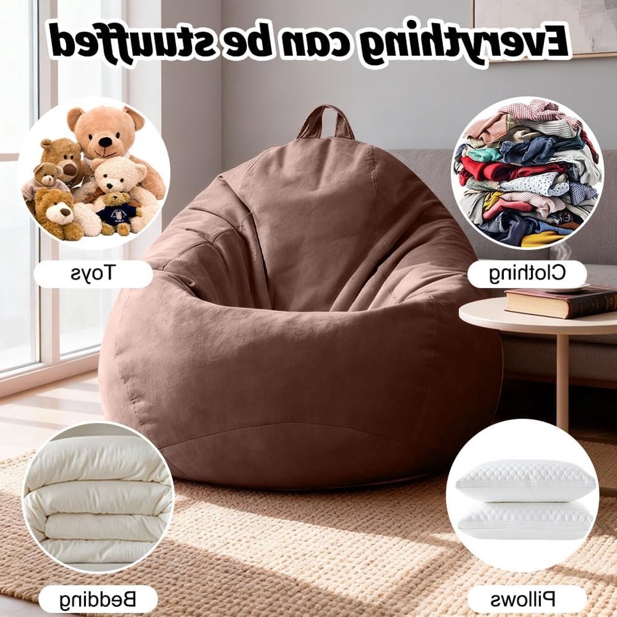Bean Bag Zitzak Droomvorm voor Volwassenen, XL Gaming Zitzak, 100 x 120 cm, Grijze Zitzak voor Binnen en Buiten, Perfect voor Woonkamer en Tuin Decoratie