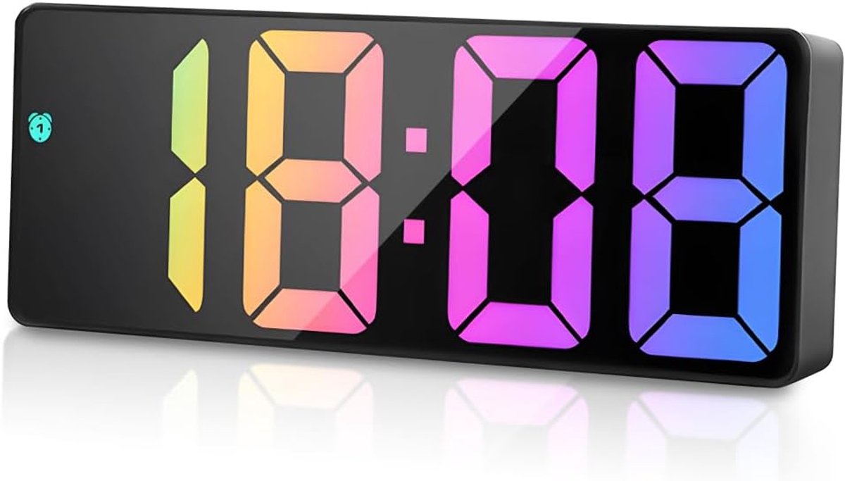 JeiibrZui Digitale LED Wekker - Groot Scherm met Temperatuur - 16x6x2,5 cm - USB en Batterij Voeding - Zwarte Nachtklok voor Slaapkamer en Kantoor