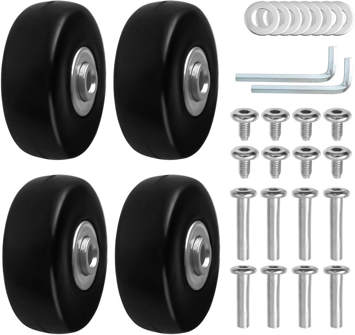 Reservewielen Koffer - Wielen Set - Reizen Organiseren - Geluidloos en Slijtvast - 50 mm x 18 mm - Zwart