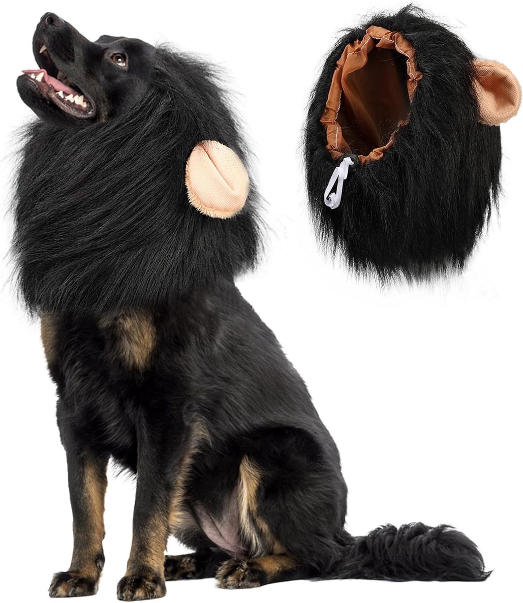 Aanpasbare Halloween Kostuum voor Honden met Leeuwenkapsel - Maat M, Zwart, Perfect voor Feestjes en Fotoshoots