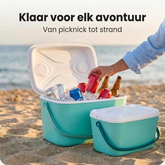 Cheqo® Koelbox Set van 2 - Mintgroen - Passieve Koelbox voor Camping en Picknick - Draagbare Koeltas zonder Stroom - Geïsoleerd voor Strand en Auto - Stapelbaar - Frigobox - Coolbox - Festival - BBQ - Outdoor - Vakantie van Cheqo — afbeelding 4