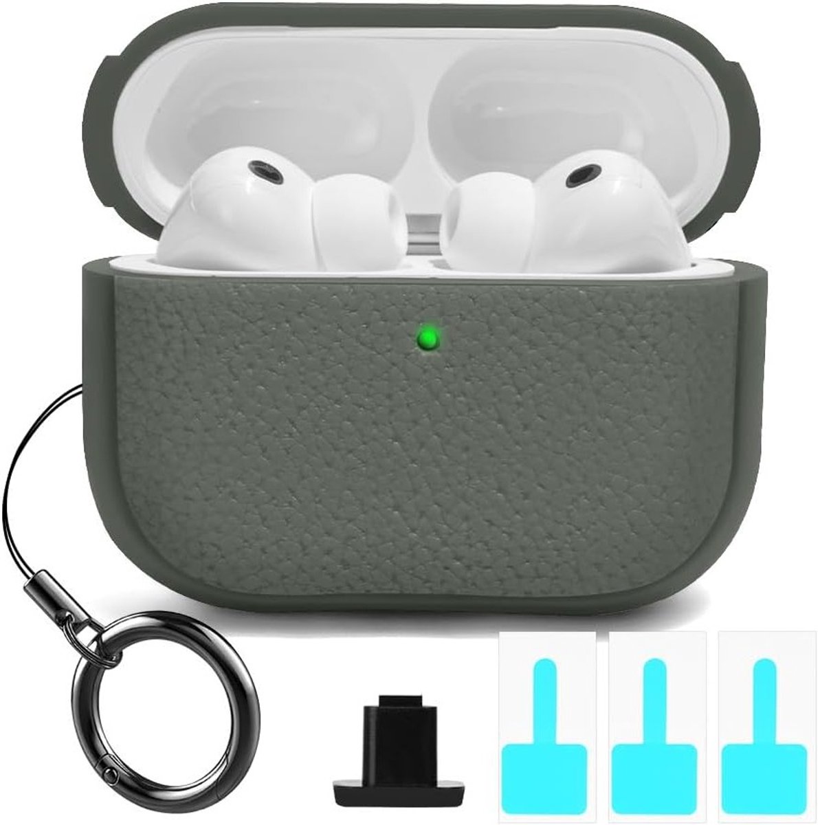 Beschermende TPU Shockproof Hoes voor AirPods Pro 3 (2025) met Sleutelhanger, Draadloos Opladen en LED Indicator - Grijs