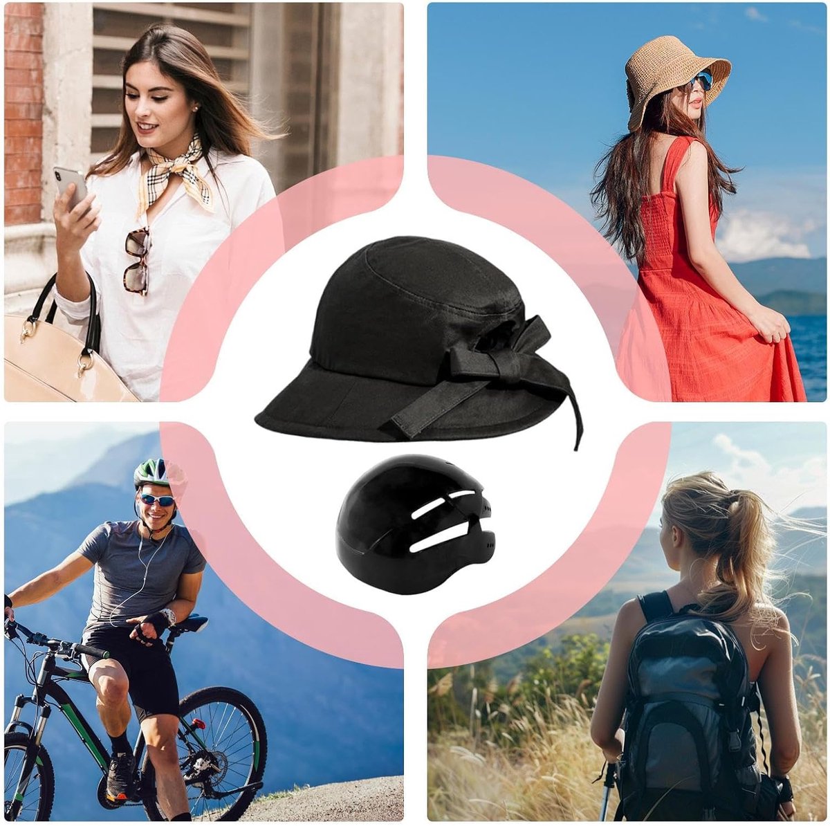 Fietshelm – Fietshelm voor volwassenen – Helm in petstijl – Hoofdomtrek 58–60 cm – Verdikte EVA-dempingslaag – Geschikt voor buitenactiviteiten dagelijks gebruik – Donkergrijs – foto 4