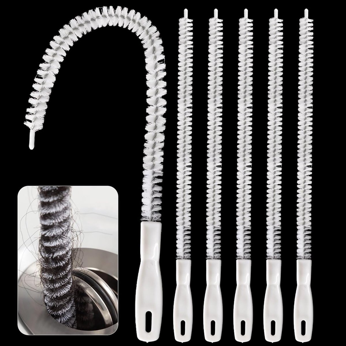 Flexibele Afvoerborstel 45 cm - Ideaal voor Afvoerreiniging, Verstopte Pijpen en Haarverwijdering - Set van 6 Stuks voor Keuken en Badkamer
