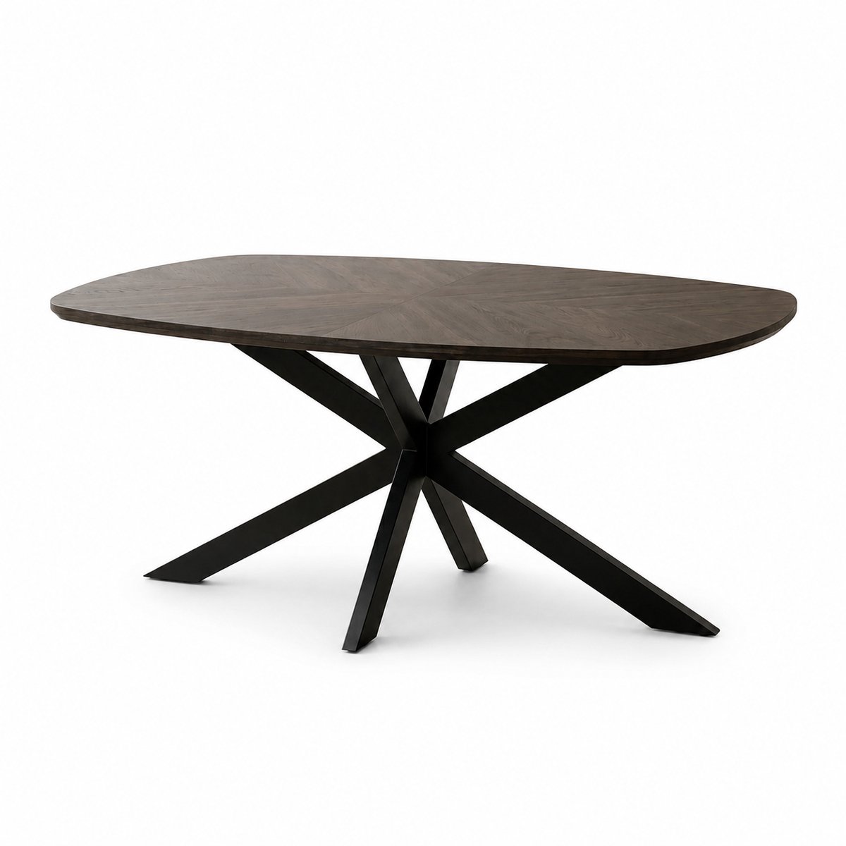Eettafel deens ovaal mangohout 160cm Bali walnoot bruin ovale industriële tafel duurzaam mango eetkamertafel hongaarse punt