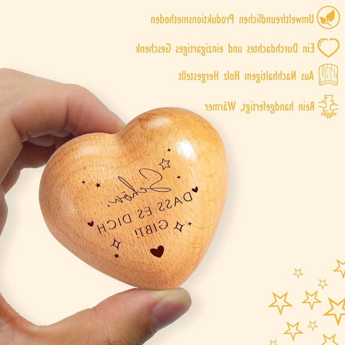Houten geluksbrenger in de vorm van een hart met gravure, engel voor moeders, motiverende geschenken en decoratie voor vrienden en familie
